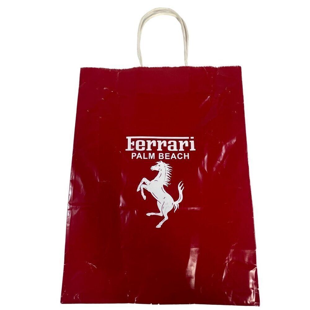Ferrari Palm Beach Gift Bag Red & White - 13"x10" Shopping Tote Logo Storage